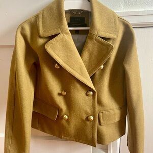 J. Crew Wool Cropped Peacoat Size 2 Mustard Green Melton Double Breasted Jacket